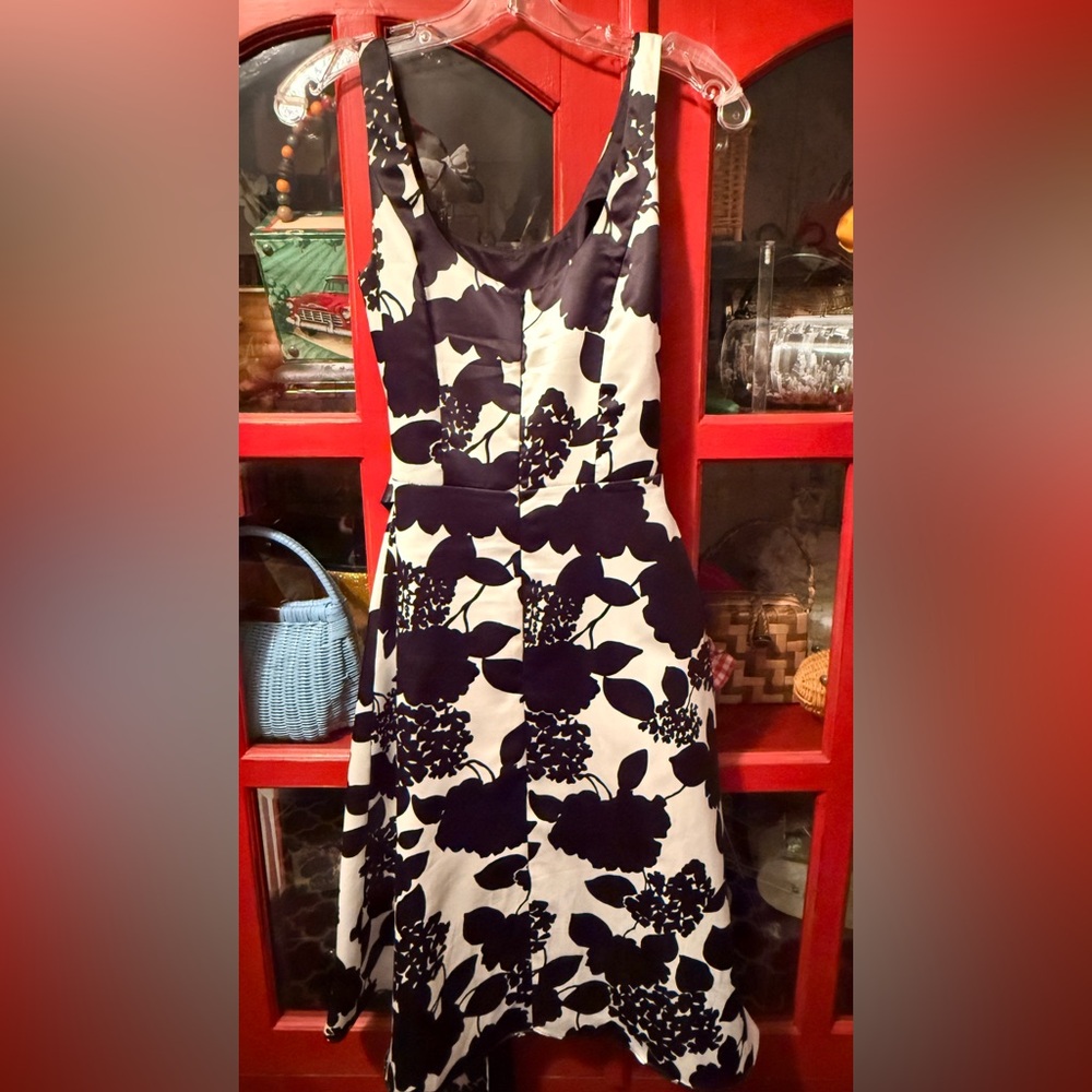 Sleeveless Black and White Floral Fit-and-Flare Dress